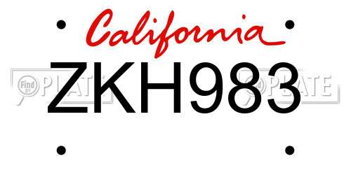ZKH983 California License Plate