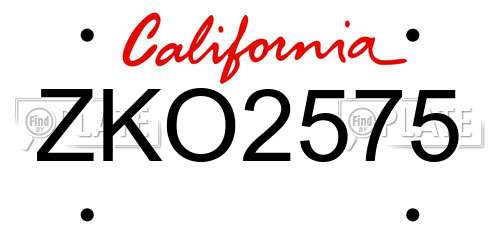 ZKO2575 California License Plate