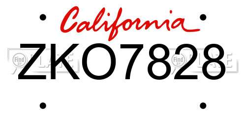 ZKO7828 California License Plate