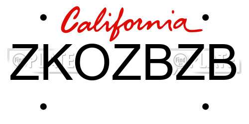 ZKOZBZB California License Plate