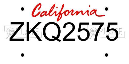 ZKQ2575 California License Plate