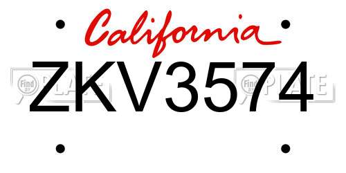 ZKV3574 California License Plate