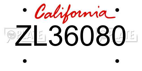 ZL36080 California License Plate