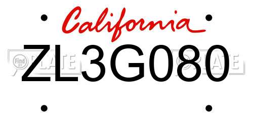 ZL3G080 California License Plate