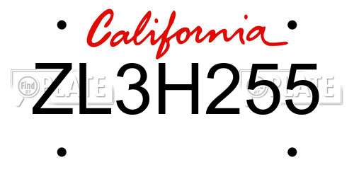 ZL3H255 California License Plate