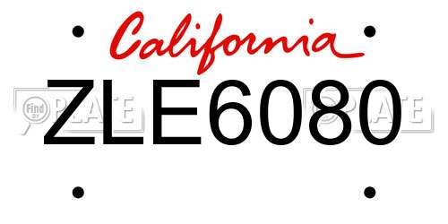 ZLE6080 California License Plate