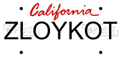 ZLOYKOT California License Plate