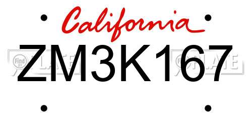 ZM3K167 California License Plate