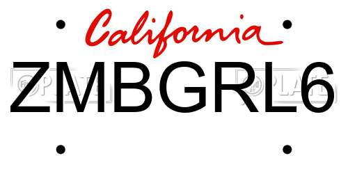 ZMBGRL6 California License Plate