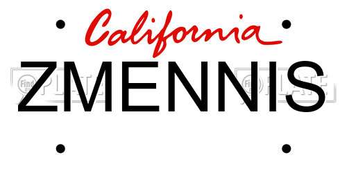 ZMENNIS California License Plate