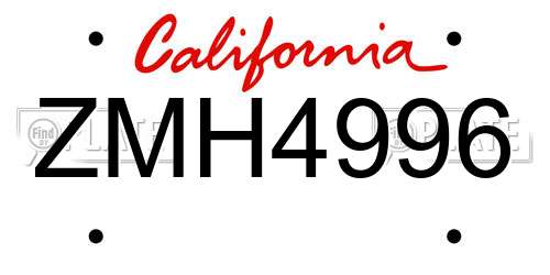 ZMH4996 California License Plate