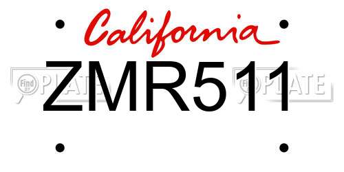 ZMR511 California License Plate