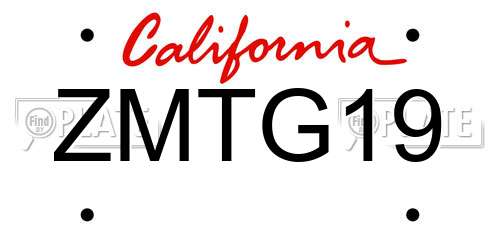 ZMTG19 California License Plate