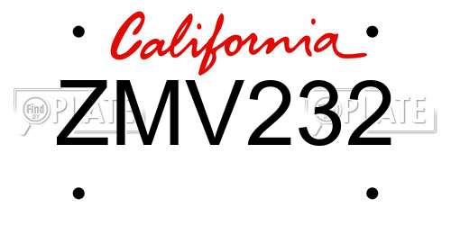 ZMV232 California License Plate