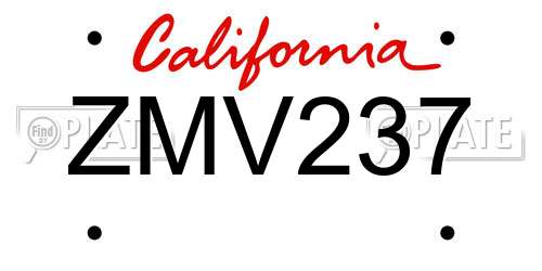 ZMV237 California License Plate