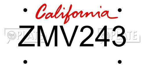 ZMV243 California License Plate