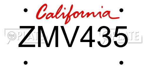ZMV435 California License Plate
