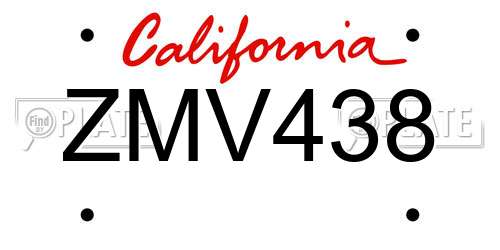 ZMV438 California License Plate