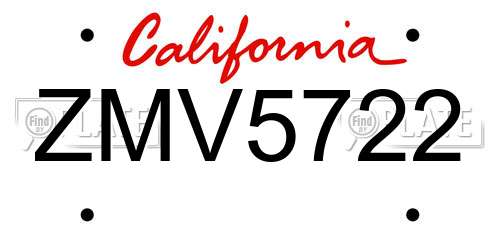 ZMV5722 California License Plate