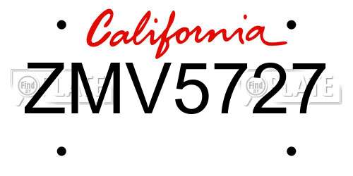 ZMV5727 California License Plate