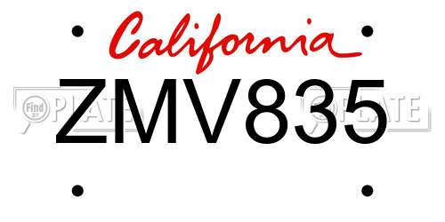 ZMV835 California License Plate