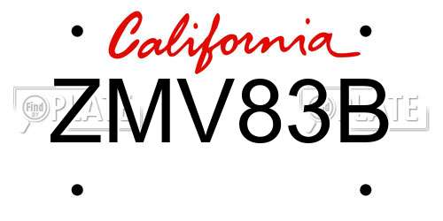 ZMV83B California License Plate