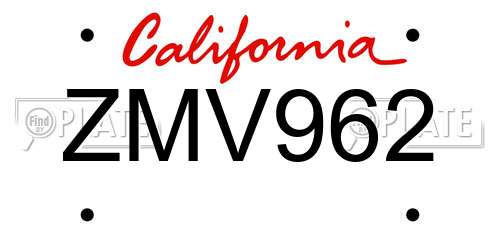 ZMV962 California License Plate