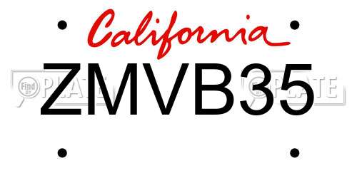 ZMVB35 California License Plate