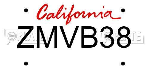 ZMVB38 California License Plate
