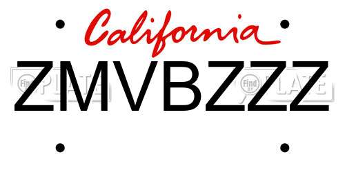 ZMVBZZZ California License Plate