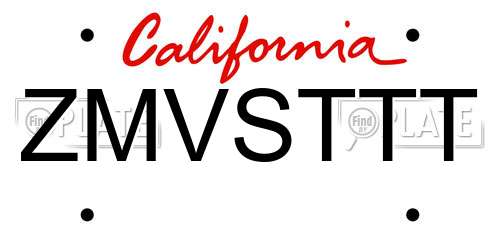 ZMVSTTT California License Plate