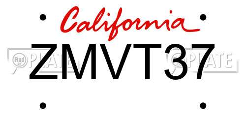 ZMVT37 California License Plate