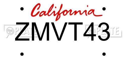 ZMVT43 California License Plate