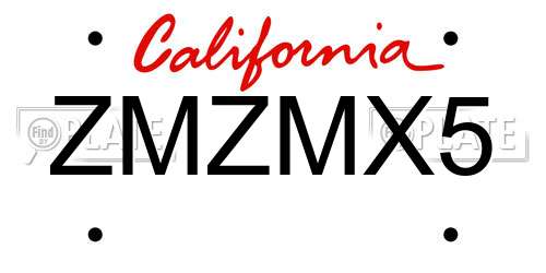 ZMZMX5 California License Plate