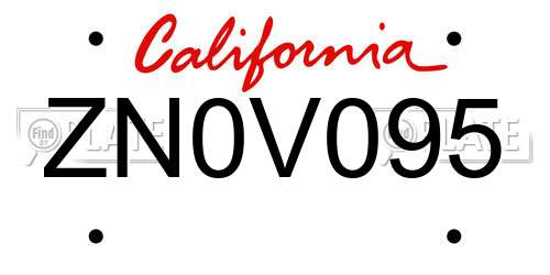 ZN0V095 California License Plate