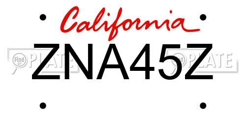 ZNA45Z California License Plate