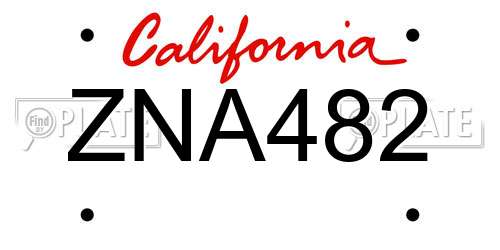ZNA482 California License Plate
