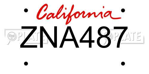 ZNA487 California License Plate