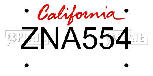 ZNA554 California License Plate