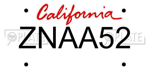 ZNAA52 California License Plate