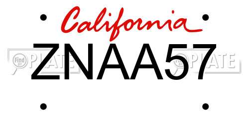 ZNAA57 California License Plate