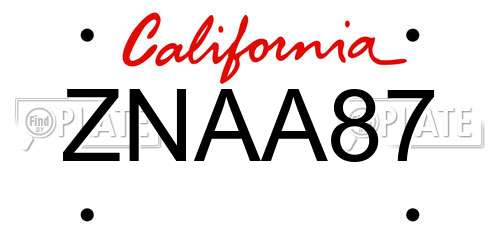 ZNAA87 California License Plate