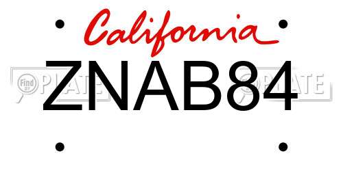 ZNAB84 California License Plate