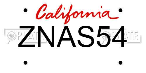 ZNAS54 California License Plate