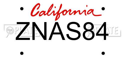 ZNAS84 California License Plate