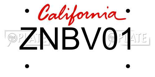 ZNBV01 California License Plate