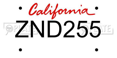 ZND255 California License Plate