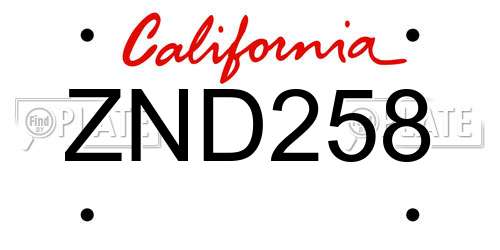 ZND258 California License Plate