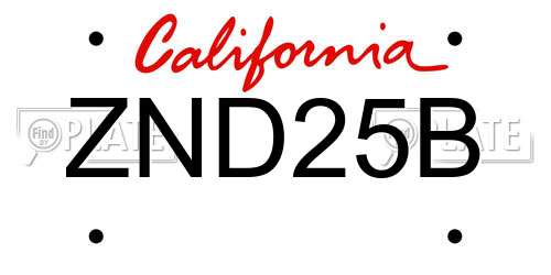 ZND25B California License Plate