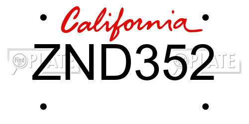 ZND352 California License Plate